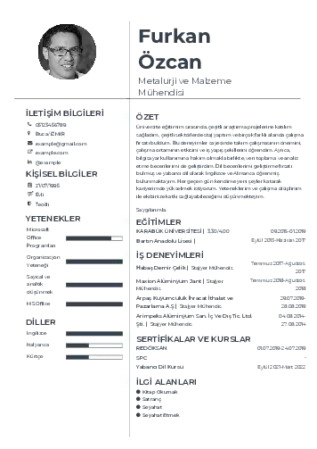 Metalürji Ve Malzeme Mühendisliği Cv Örnekleri cv indir